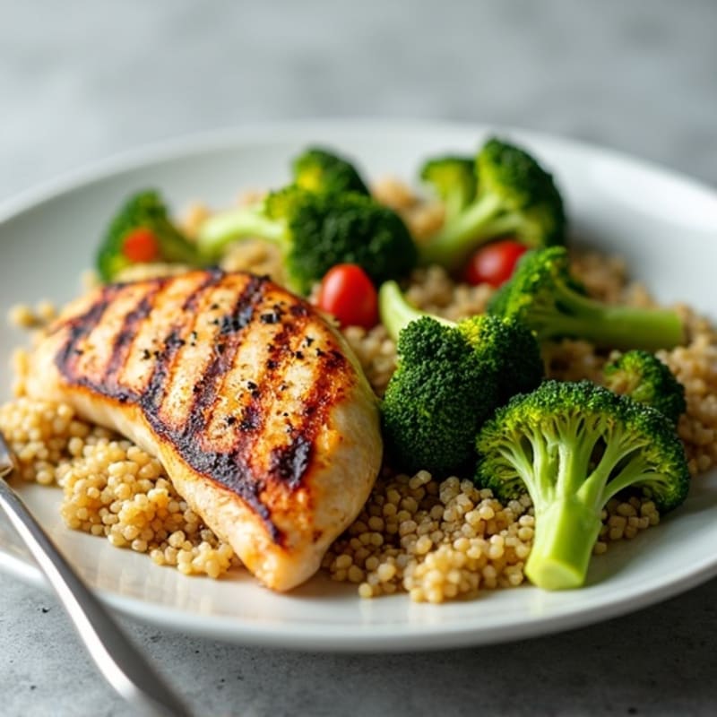 Grilled Chicken Breast with Quinoa and Roasted Broccoli