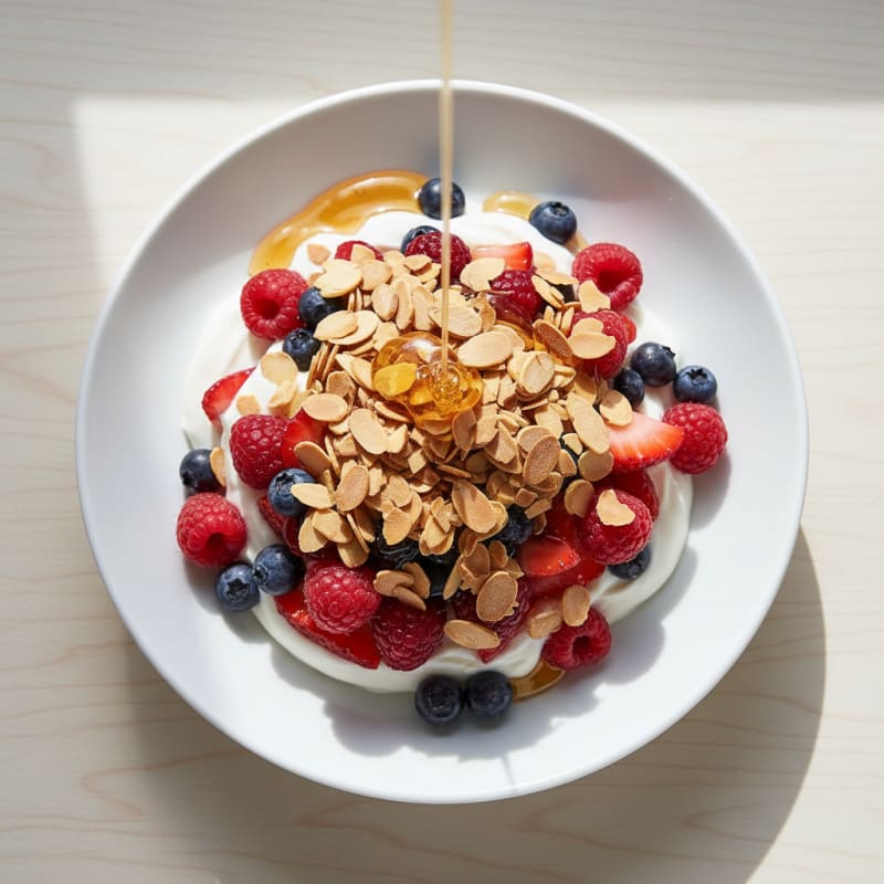 Creamy Greek Yogurt Parfait with Mixed Berries and Toasted Almonds
