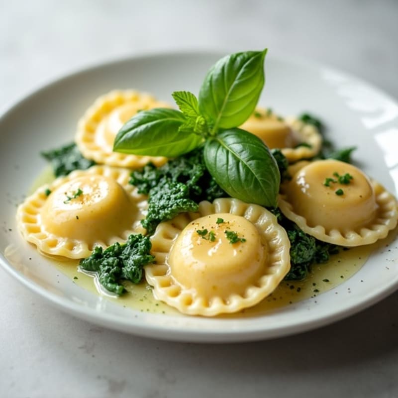 Creamy Ricotta Spinach Ravioli with Herb Sauce