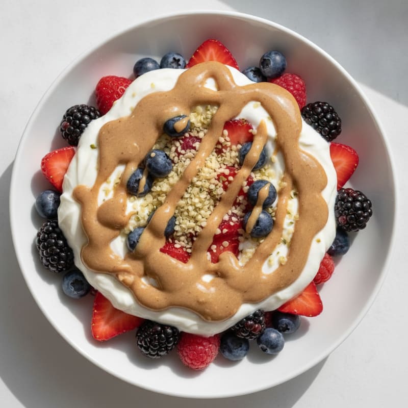 Greek Yogurt Parfait with Mixed Berries and Almond Butter
