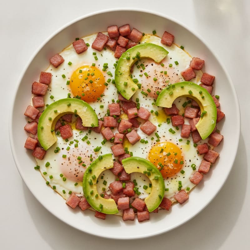 Baked Eggs with Ham and Avocado