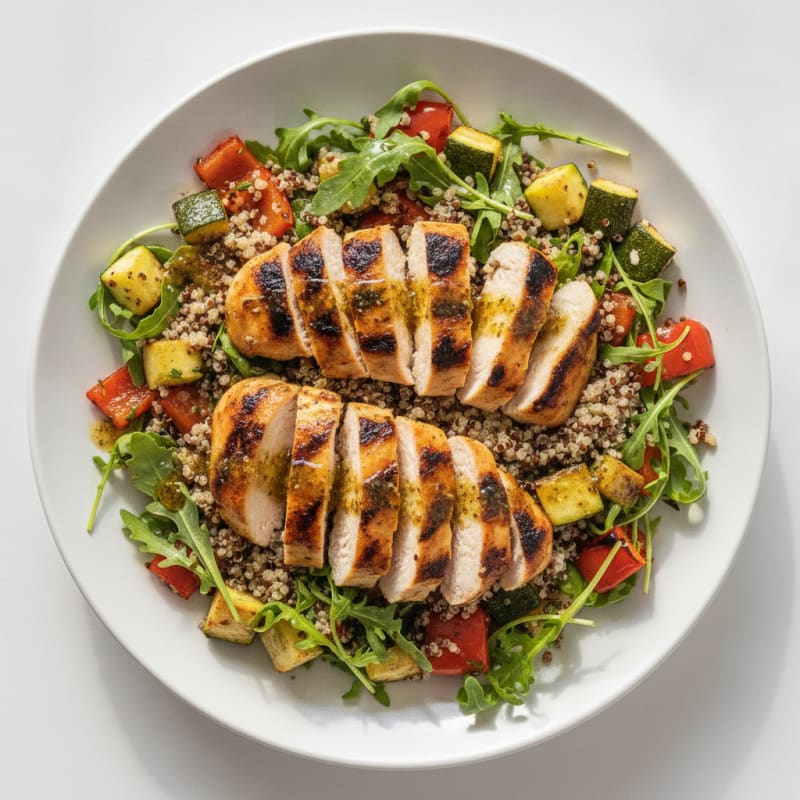 Grilled Chicken Breast Salad with Quinoa and Roasted Vegetables