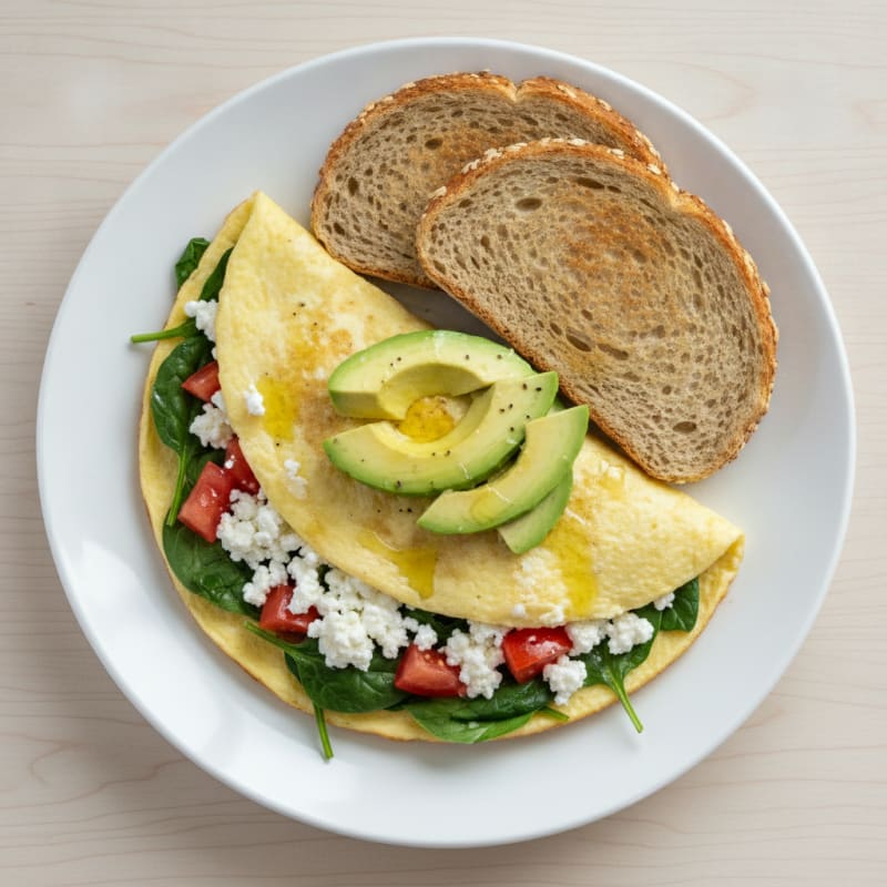 Egg White Spinach Omelette with Cottage Cheese and Tomato