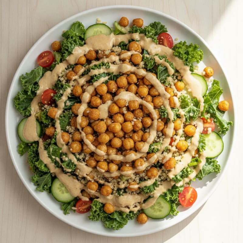Crispy Chickpea and Quinoa Salad with Lemon-Tahini Dressing