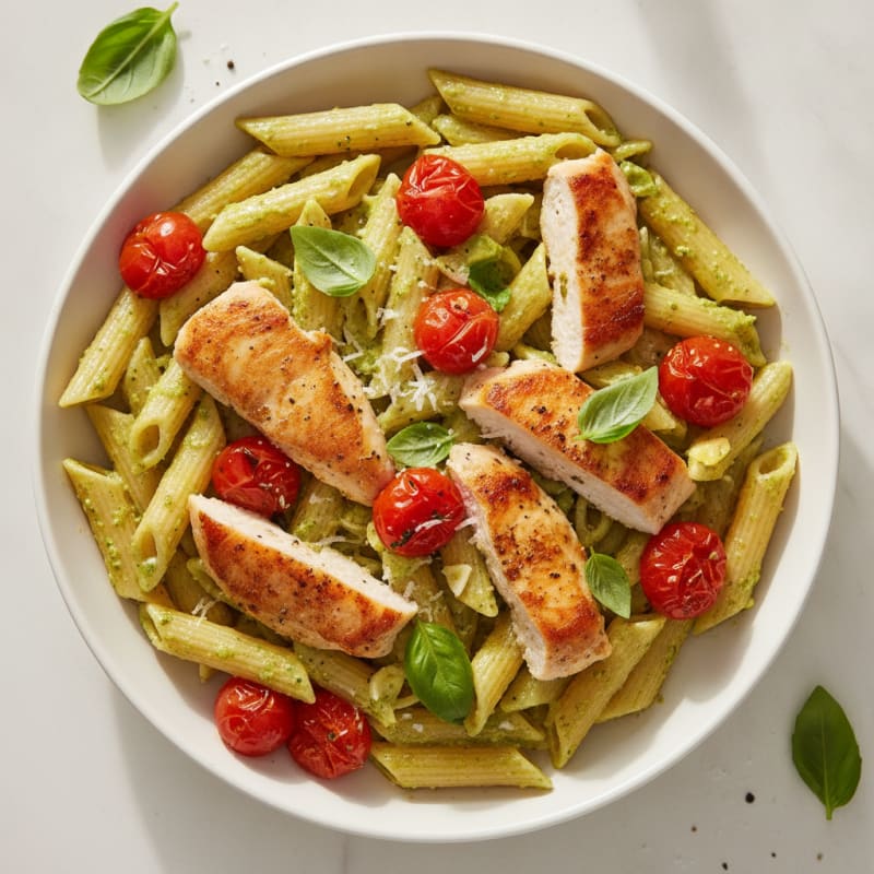 Chicken Pesto Pasta with Blistered Tomatoes