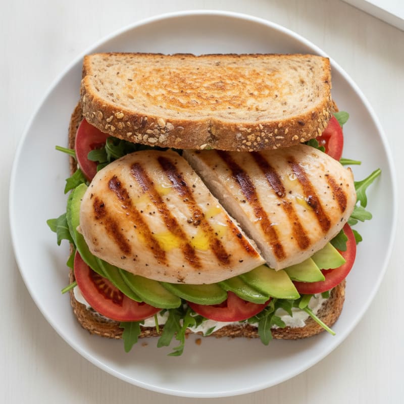 Grilled Chicken and Avocado Sandwich on Whole Grain Bread