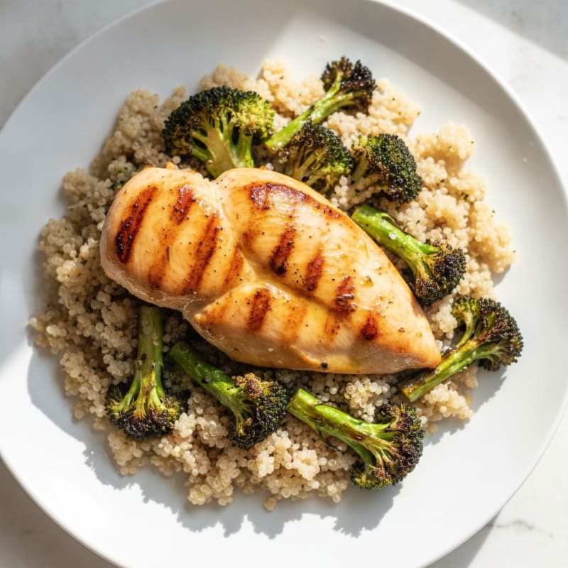 Grilled Chicken Breast with Quinoa and Roasted Broccoli