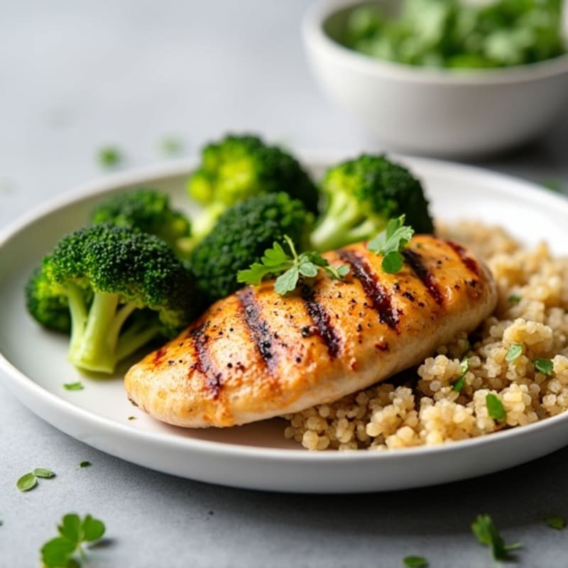 Grilled Chicken Breast with Roasted Broccoli and Quinoa