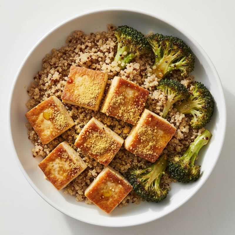 Crispy Tofu and Quinoa Bowl with Roasted Broccoli