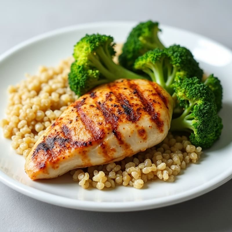 Grilled Chicken Breast with Roasted Broccoli and Quinoa