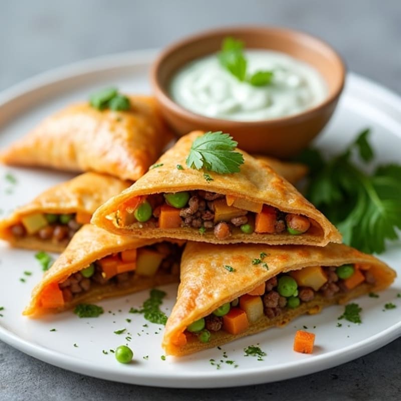 Baked Lentil-Vegetable Samosas with Mint Chutney