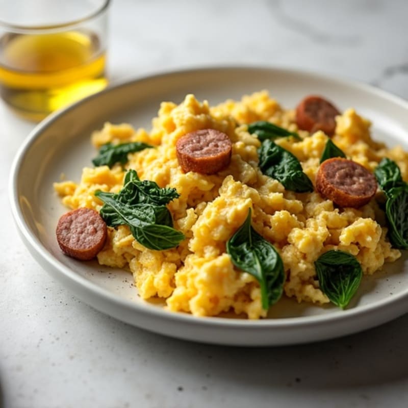 Scrambled Eggs with Spinach and Turkey Sausage