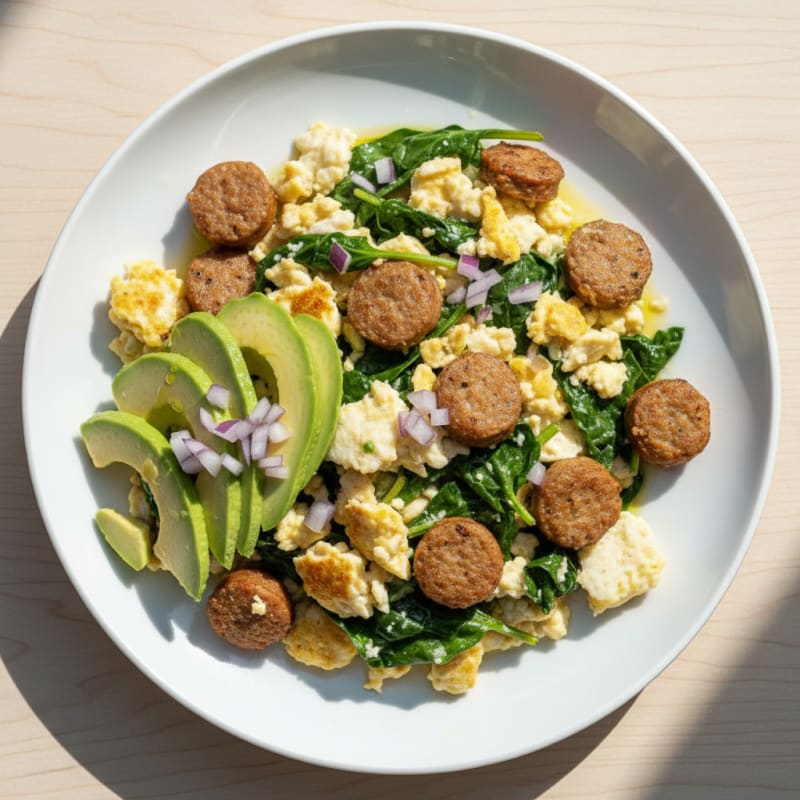 Egg White Scramble with Spinach and Turkey Sausage