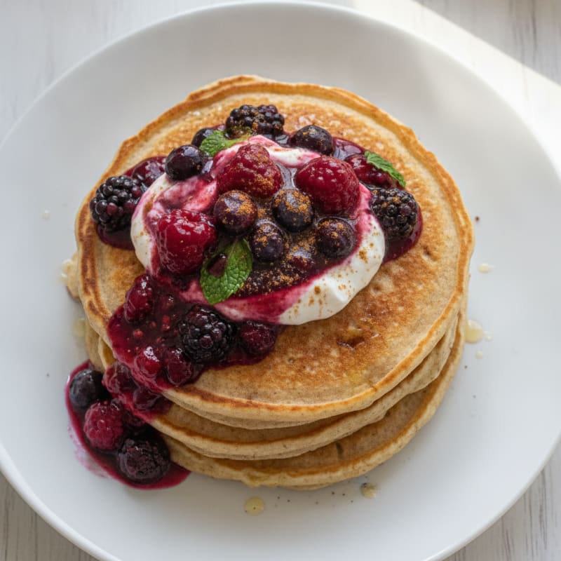 Fluffy Buttermilk Pancakes with Berry Compote