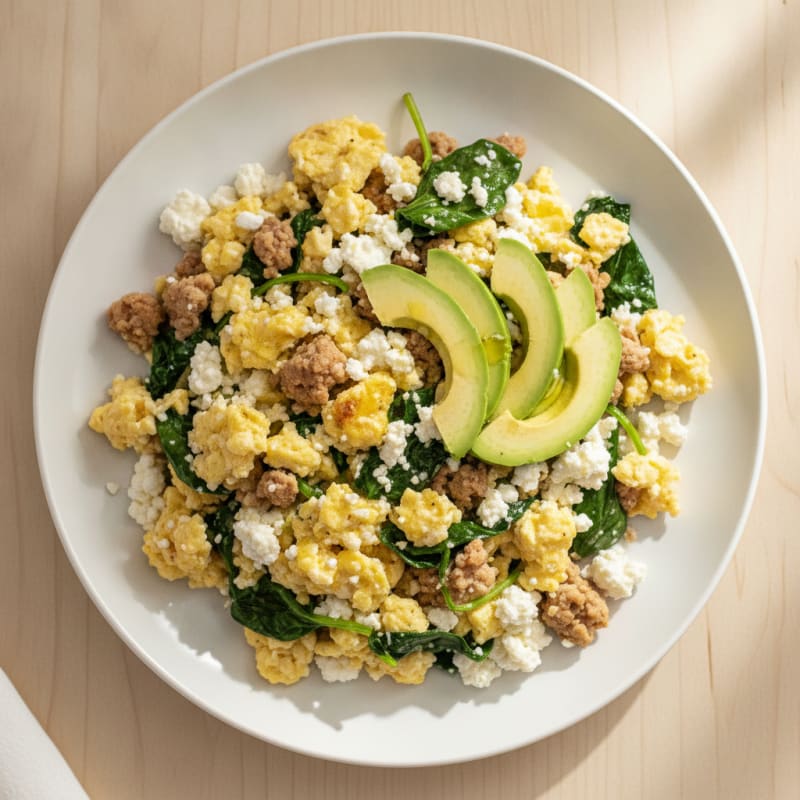 Cottage Cheese Scramble with Turkey and Spinach