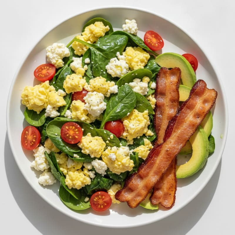 Cottage Cheese Scramble with Spinach and Turkey Bacon