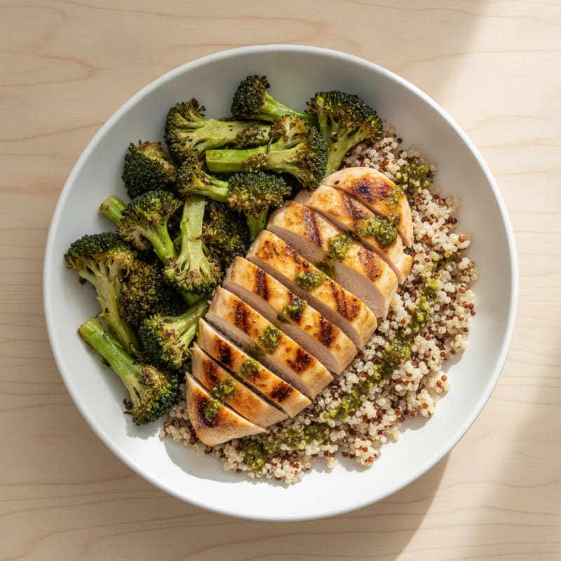 Grilled Chicken and Quinoa Power Bowl with Roasted Broccoli