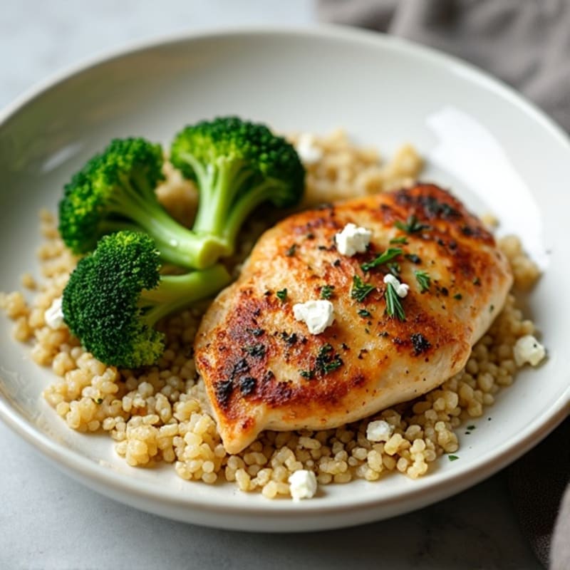 Herb-Roasted Chicken Thighs with Steamed Broccoli and Quinoa