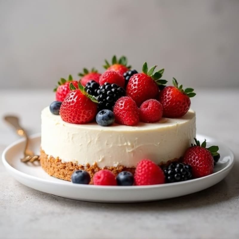 Silky Greek Yogurt Protein Cheesecake with Mixed Berries