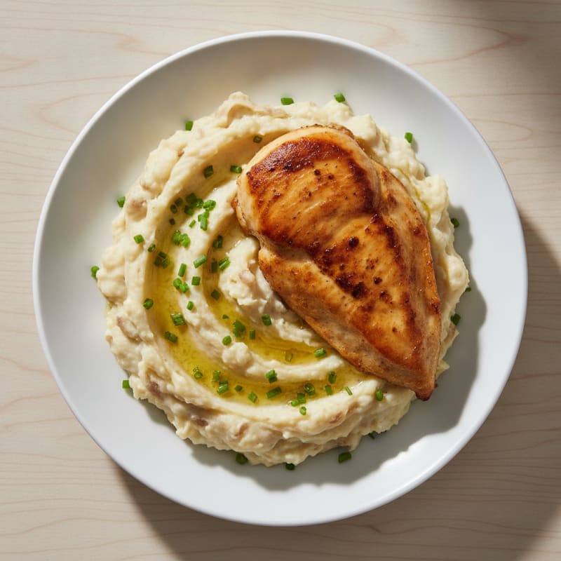 Buttery Garlic Mashed Potatoes with Pan-Seared Chicken