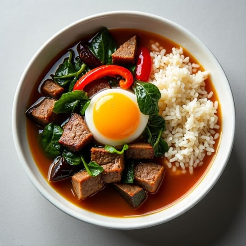 Lean Beef and Rapini Soup with Steamed Jasmine Rice