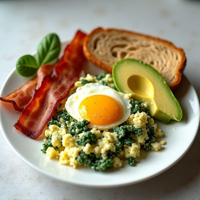 Egg White Spinach Scramble with Turkey Bacon