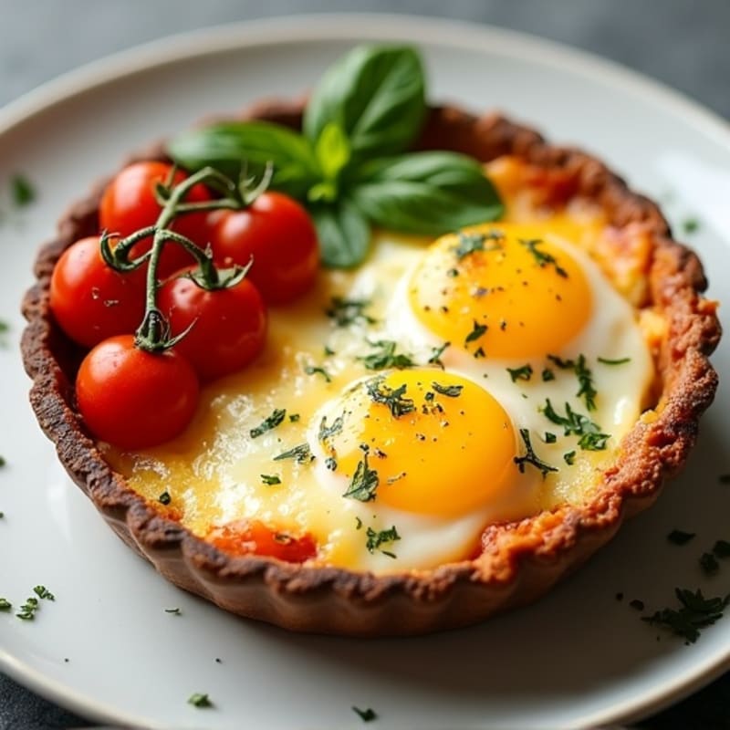 Fluffy Herb-Baked Eggs with Melted Cheese and Roasted Tomatoes