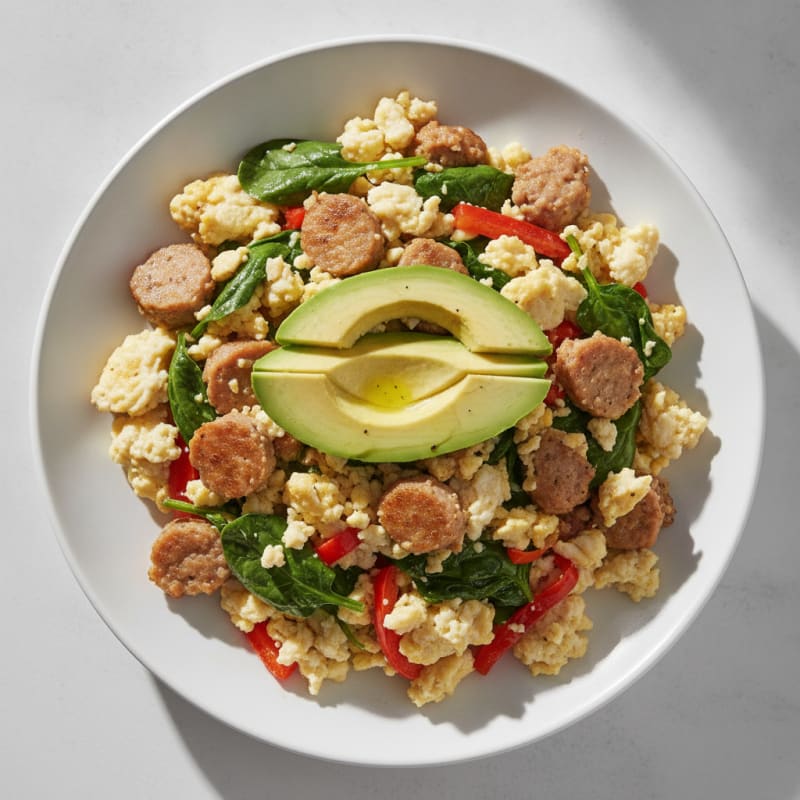 Egg White Scramble with Turkey Sausage and Spinach