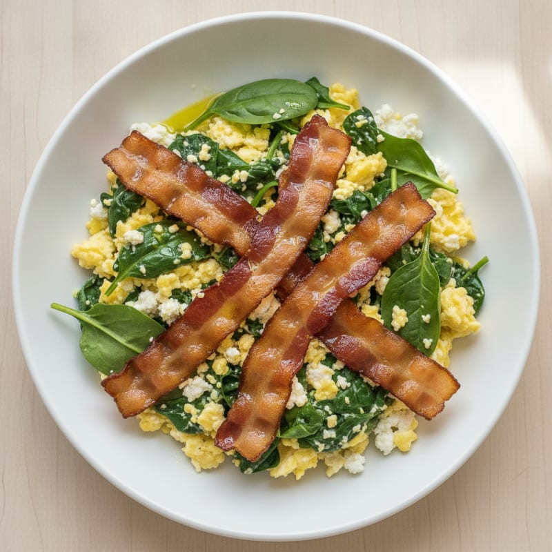 Cottage Cheese Scramble with Spinach and Turkey Bacon