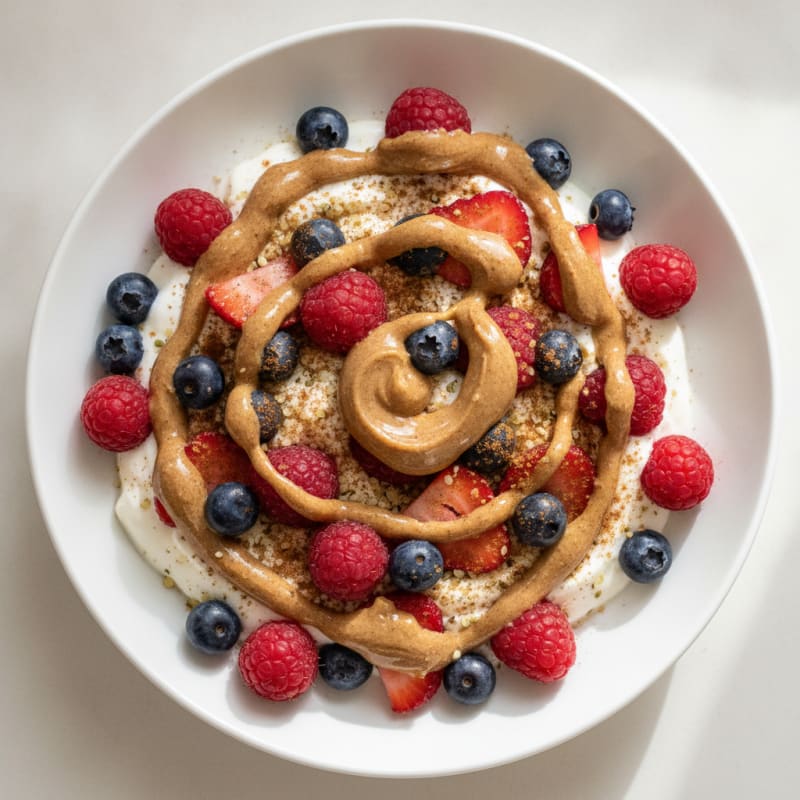 Greek Yogurt Parfait with Mixed Berries and Almond Butter