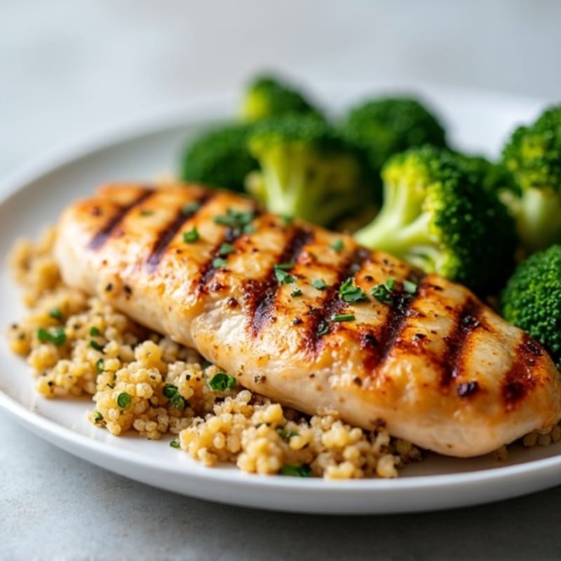 Grilled Chicken Breast with Quinoa and Steamed Broccoli