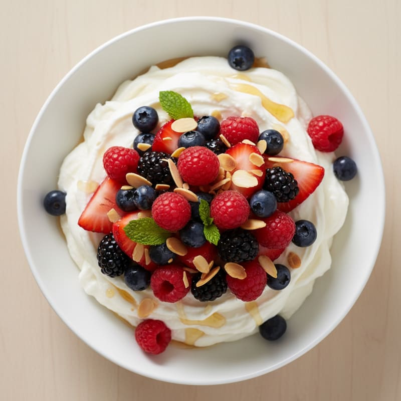 Greek Yogurt Protein Mousse with Mixed Berries
