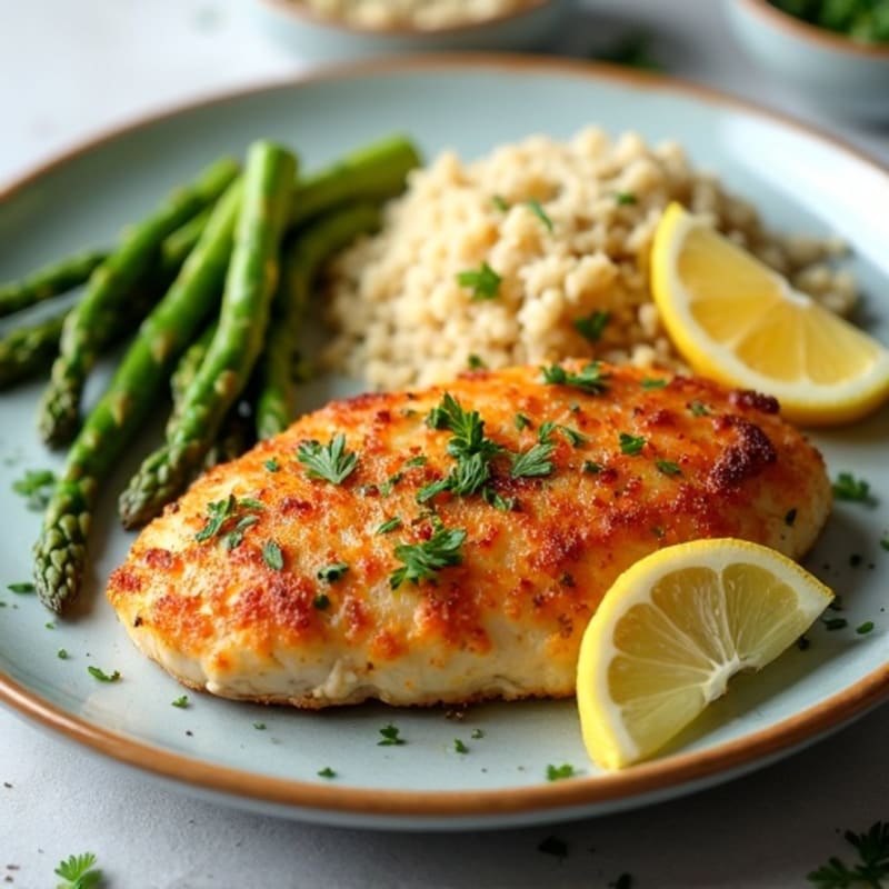 Crispy Lemon Herb Chicken with Roasted Asparagus and Quinoa