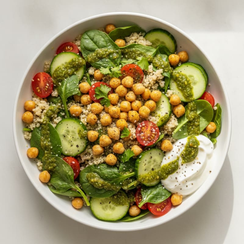 Quinoa Chickpea Power Bowl with Lemon-Herb Dressing