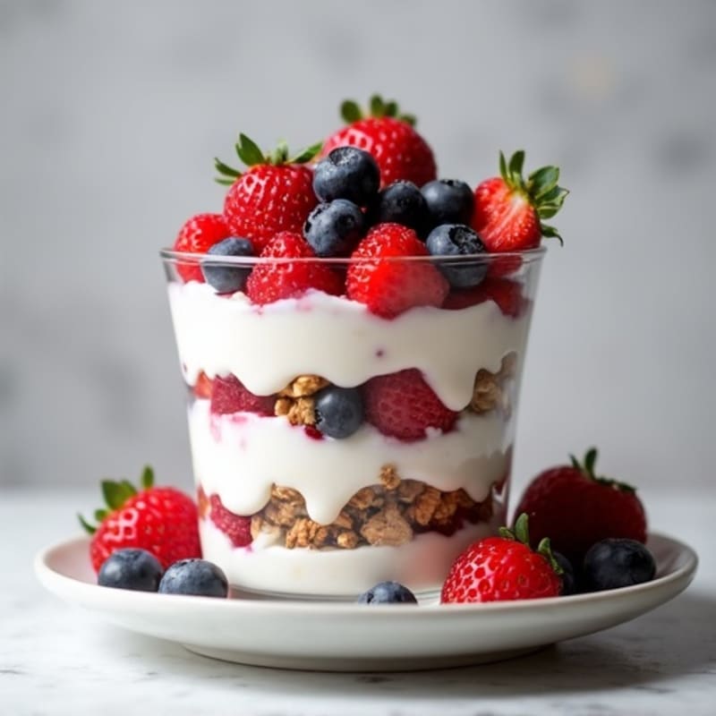 Greek Yogurt Protein Parfait with Mixed Berries and Almonds