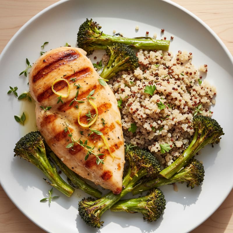 Grilled Chicken Breast with Roasted Broccoli and Quinoa
