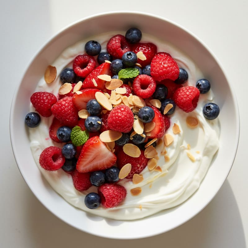 Greek Yogurt Protein Parfait with Mixed Berries and Almonds