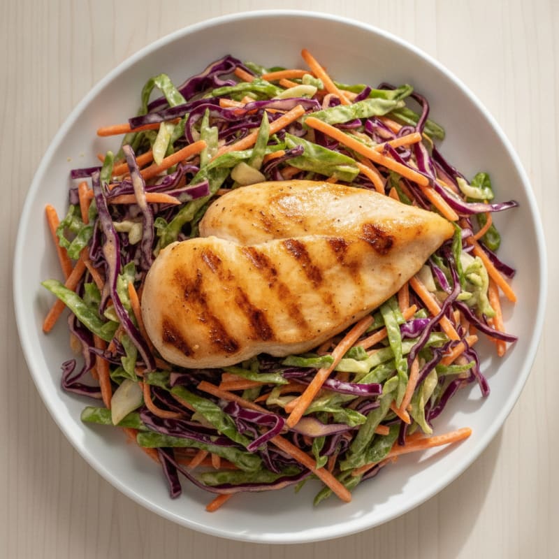 Grilled Chicken Breast with Crunchy Cabbage Slaw
