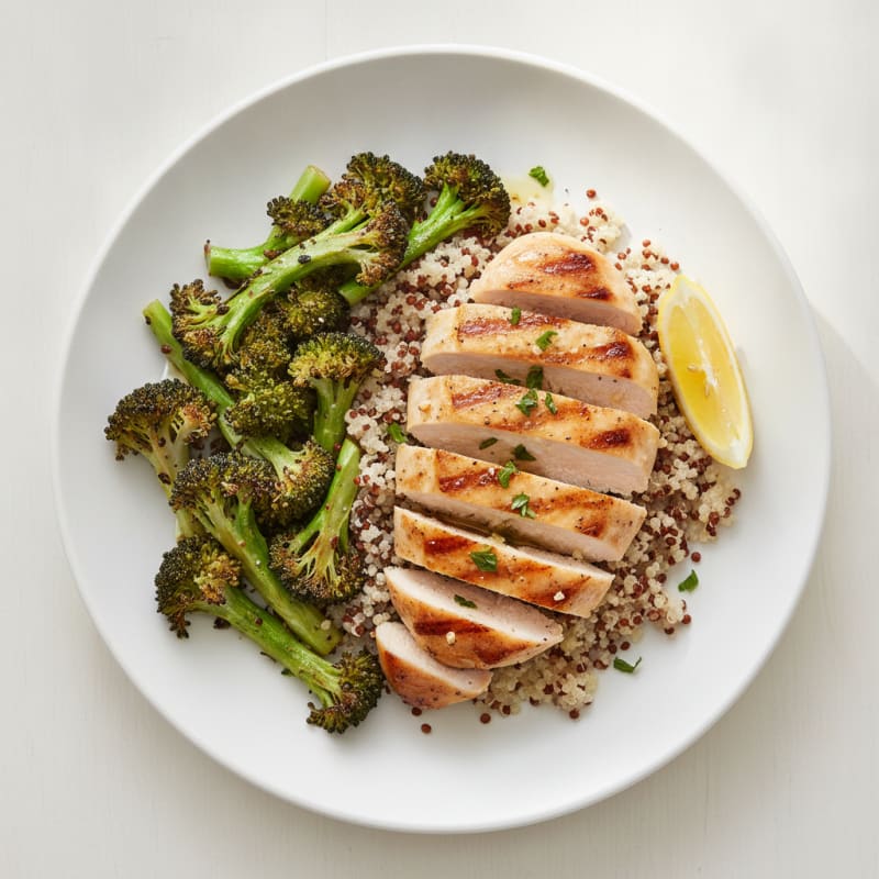 Grilled Chicken Breast with Quinoa and Roasted Broccoli