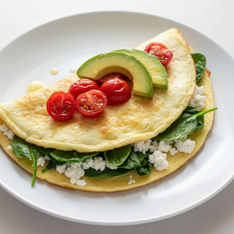 Egg White Spinach Omelette with Cottage Cheese and Cherry Tomatoes