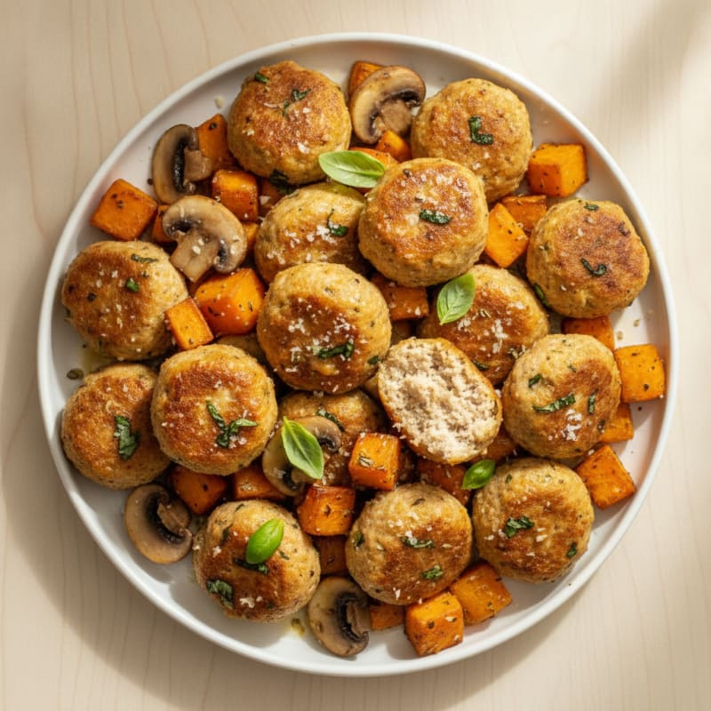 Air-Fried Sweet Potato Basil Chicken Meatballs