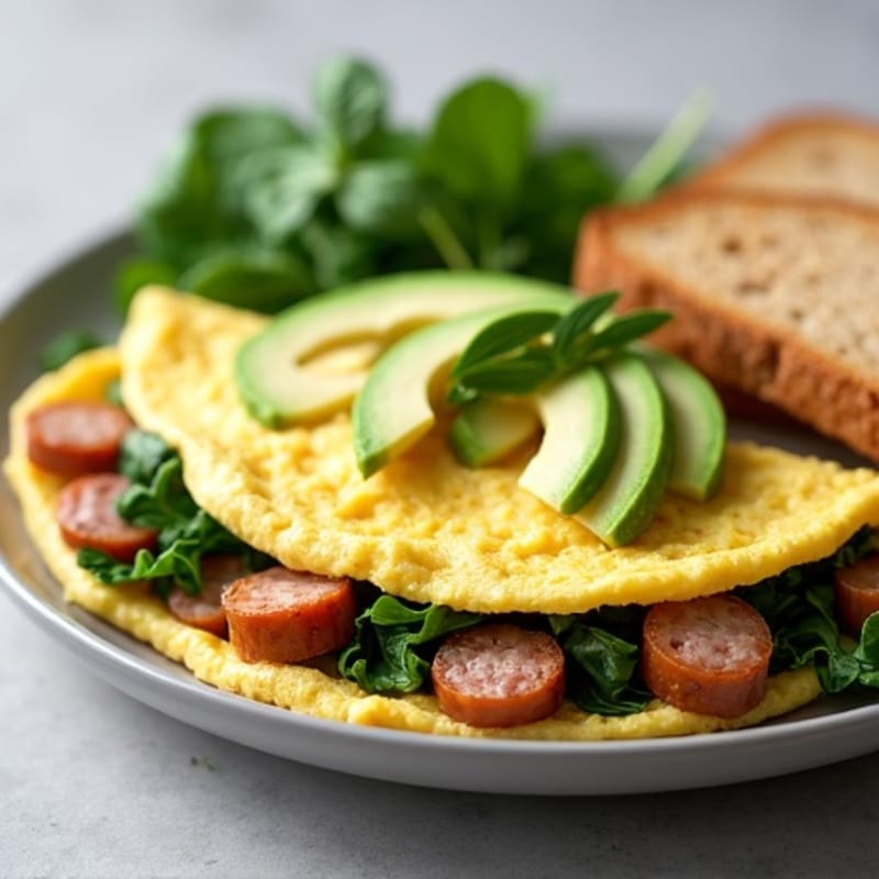 Egg White Spinach Omelet with Turkey Sausage