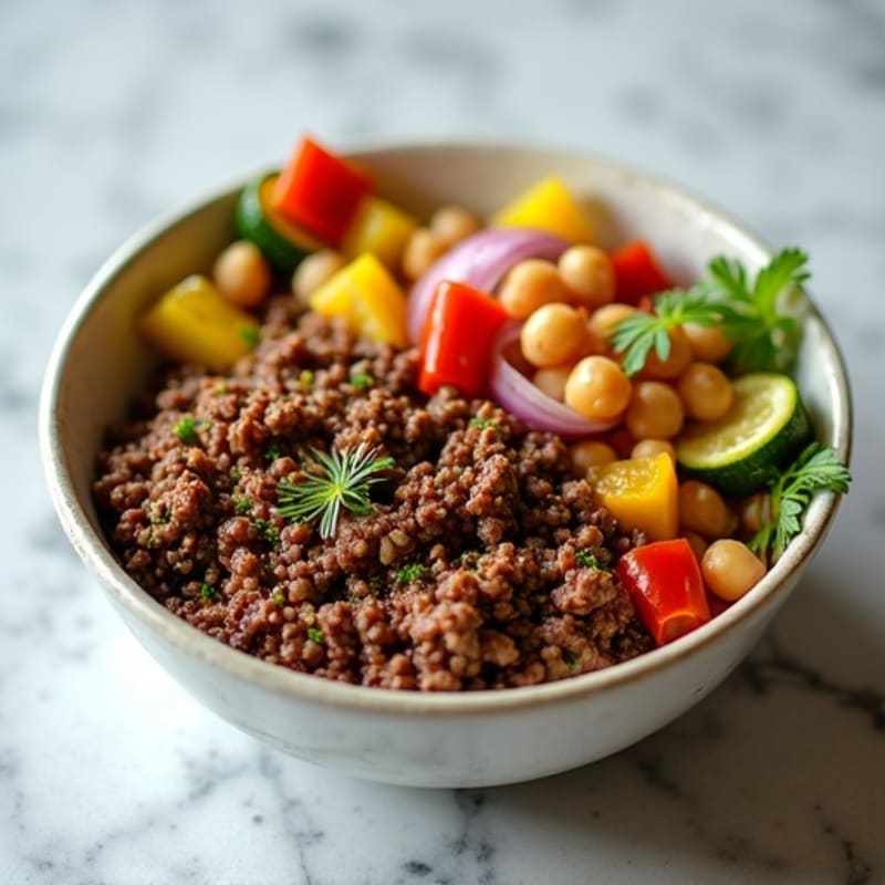 Lean Ground Beef and Roasted Vegetable Bowl