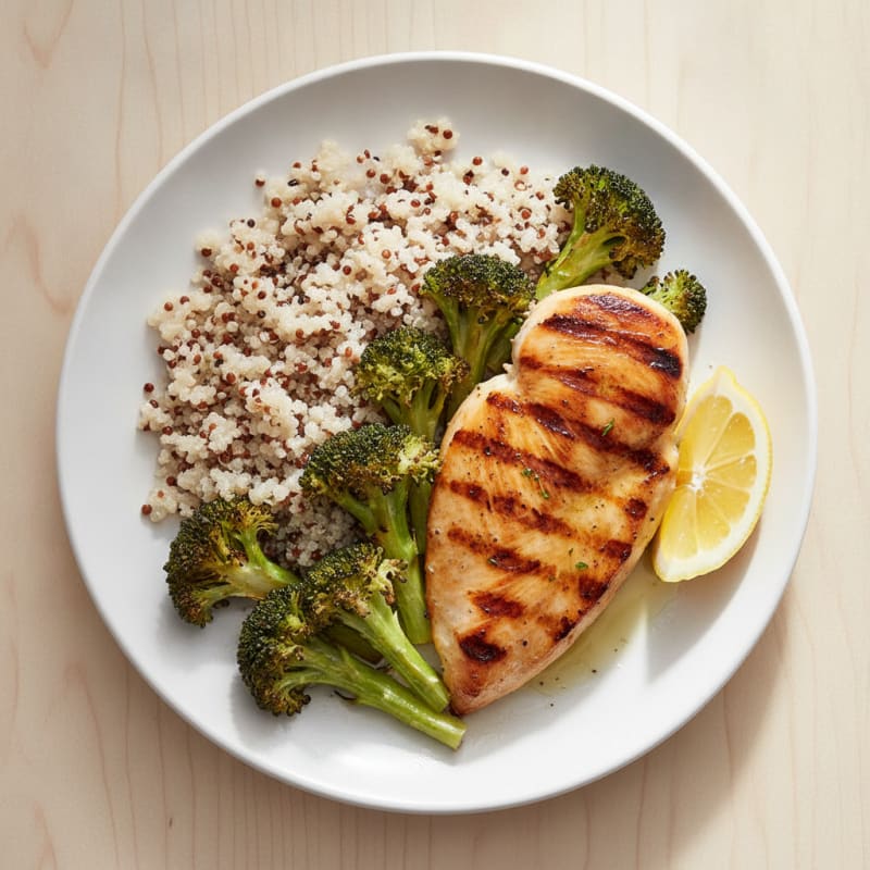 Grilled Chicken Breast with Quinoa and Roasted Broccoli