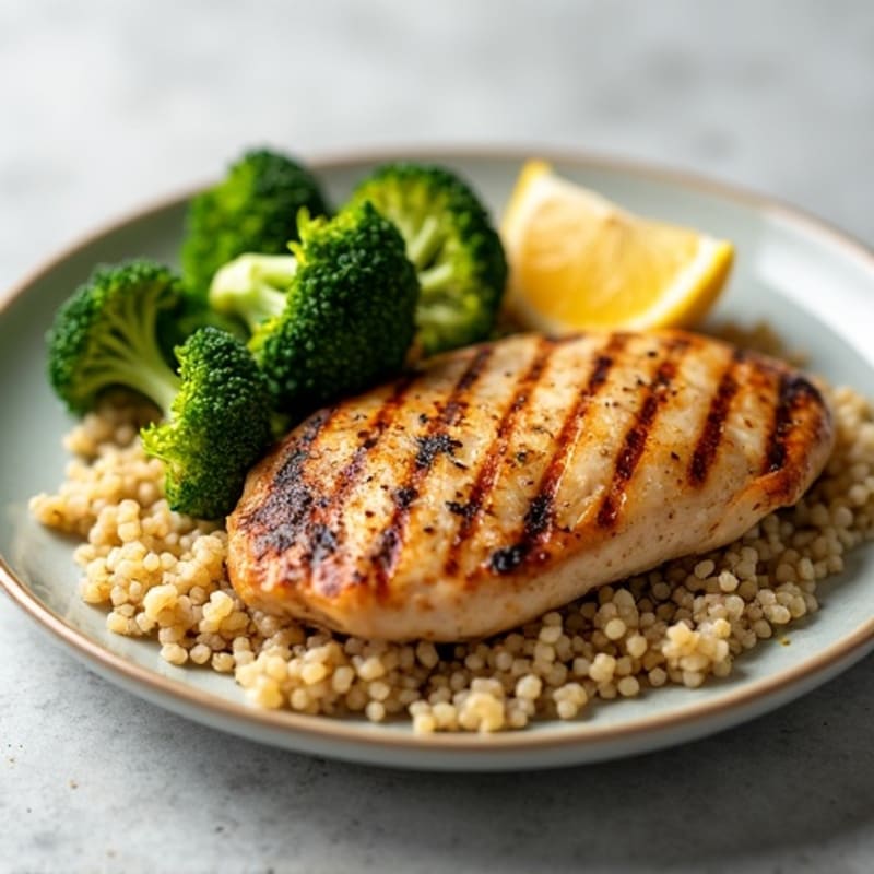 Grilled Chicken Breast with Quinoa and Roasted Broccoli