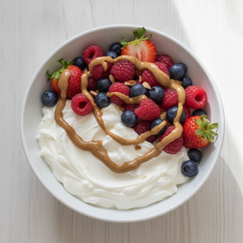Greek Yogurt Protein Bowl with Mixed Berries and Almond Butter