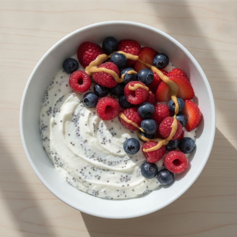 Greek Yogurt Protein Pudding with Mixed Berries