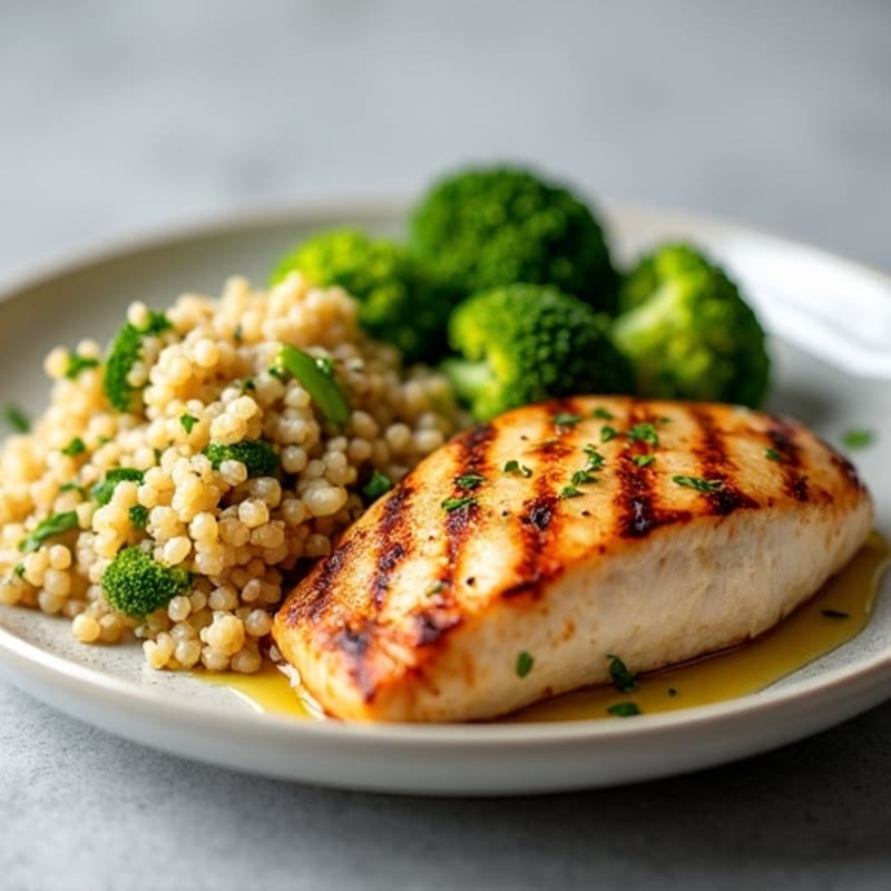 Grilled Chicken Breast with Roasted Broccoli and Quinoa