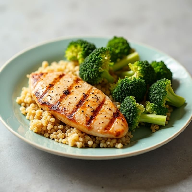 Grilled Chicken Breast with Quinoa and Roasted Broccoli