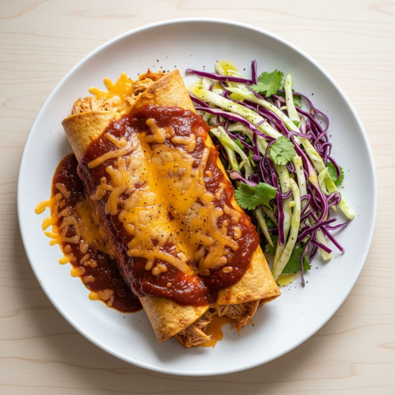 Smoky BBQ Chicken Enchiladas with Zesty Slaw